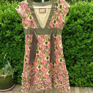Free People Brown Green Floral Print Dress Size 6